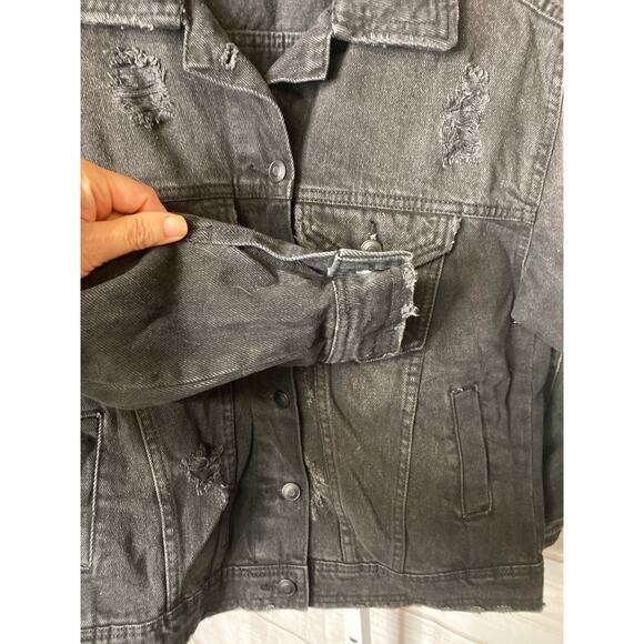 Vintage No Brand Women's Black Distressed Moto Jacket Coat 4 Pockets 2XL - Picture 3 of 4